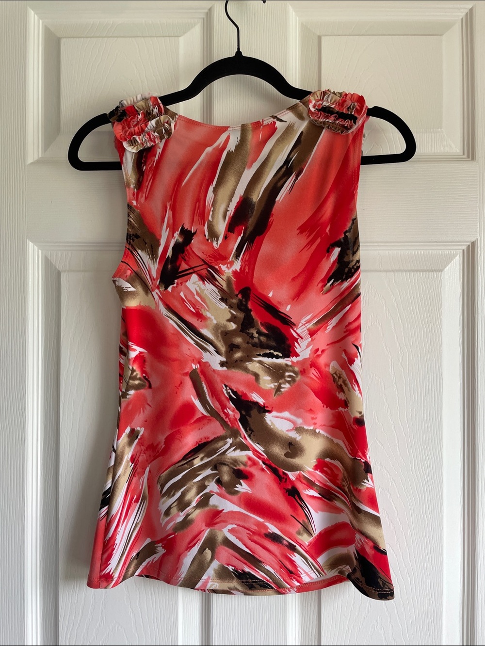 Wrapper Coral and Brown Abstract Sleeveless Ruched-Strap Top - Picture 2 of 6
